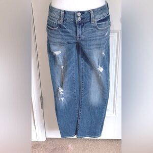 American Eagle Womens Blue Artist Crop Stretch Ripped Denim Distressed Jeans 4